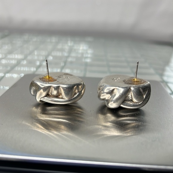 925 Sterling Silver 20g Vintage Knot Pierced Earrings - Picture 2 of 5